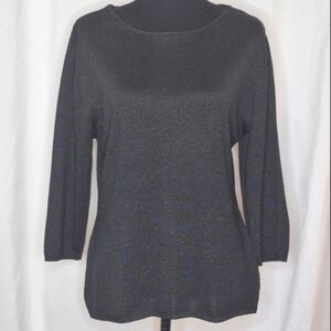 Carole Little Knitwear Silk Blend Black Shimmer 3/4 Sleeve Light Top - Size XL